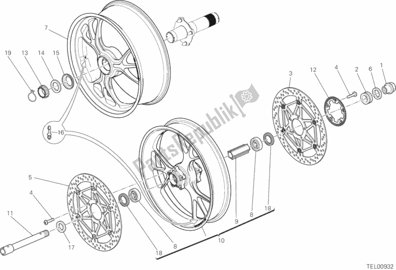 All parts for the Ruota Anteriore E Posteriore of the Ducati Monster 1200 R USA 2017